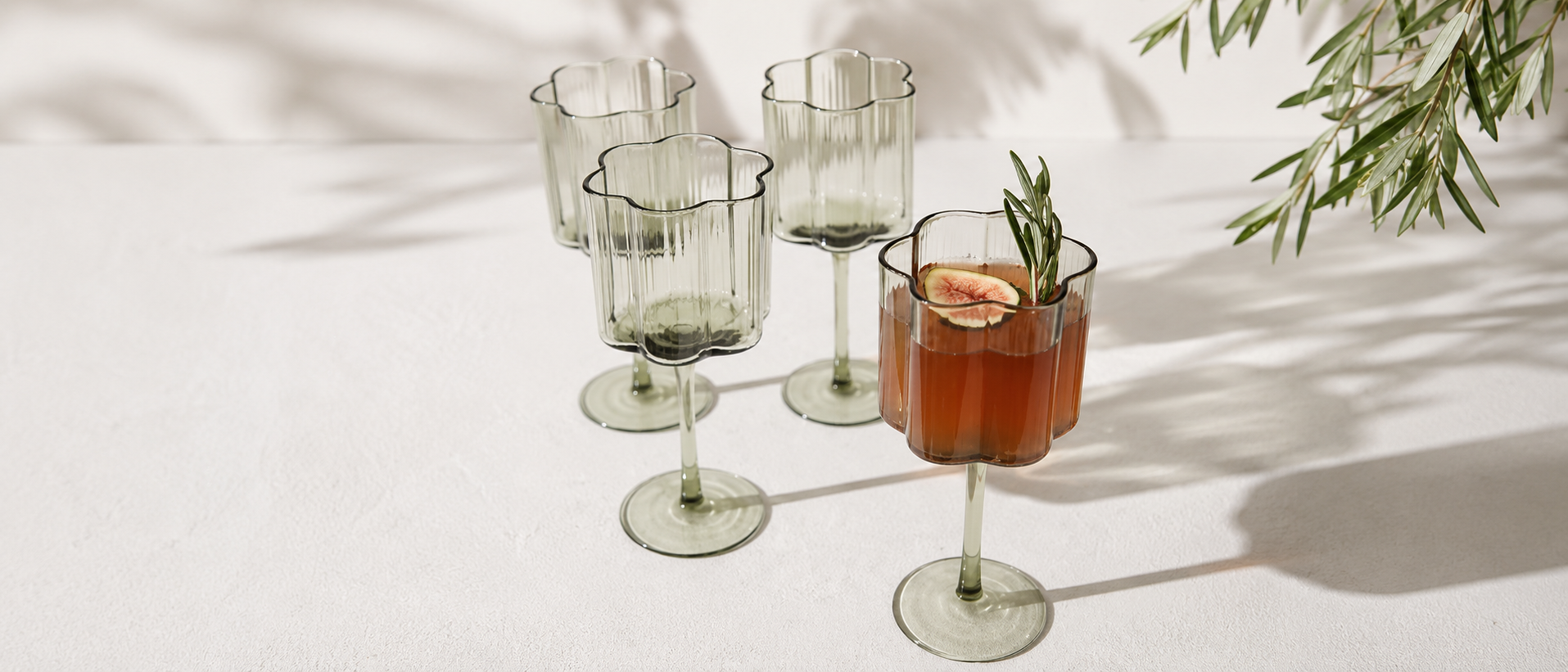 Modern glassware displayed on a table